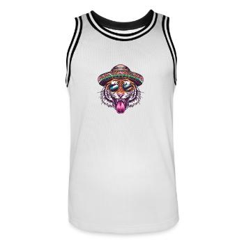 Tigre Bande Dessinée Drôle Sombrero - Maillot de basket Homme - blanc/noir - Devant - AI Model Male 185 dark (185cm)