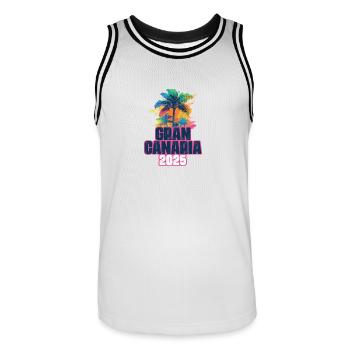 Gran Canaria 2025 Holiday Palm Trees - Men's Basketball Jersey - white/black - Front - AI Model Male 185 dark (185cm)