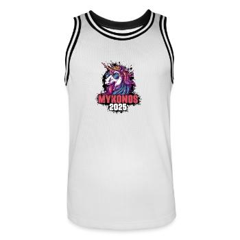 Mykonos 2025 Unicorn - Men's Basketball Jersey - white/black - Front - AI Model Male 185 dark (185cm)