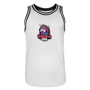 Tenerife 2025 Unicorn - Men's Basketball Jersey - white/black - Front - AI Model Male 185 dark (185cm)