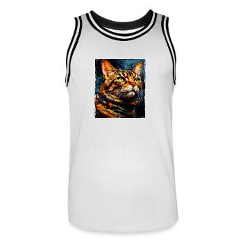 Tête de portrait de chat - Maillot de basket Homme - blanc/noir - Devant - AI Model Male 185 dark (185cm)