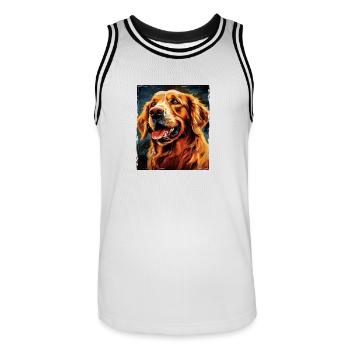 Portrait de chien Golden Retriever - Maillot de basket Homme - blanc/noir - Devant - AI Model Male 185 dark (185cm)