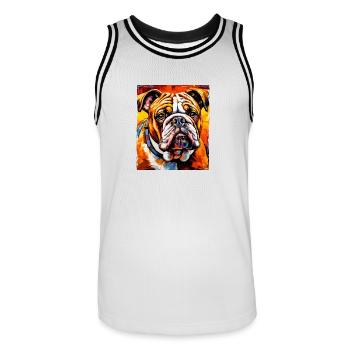 Bulldog Dog Portrait - Men's Basketball Jersey - white/black - Front - AI Model Male 185 dark (185cm)