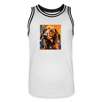 Teckel Chien Portrait Teckel - Maillot de basket Homme - blanc/noir - Devant - AI Model Male 185 dark (185cm)