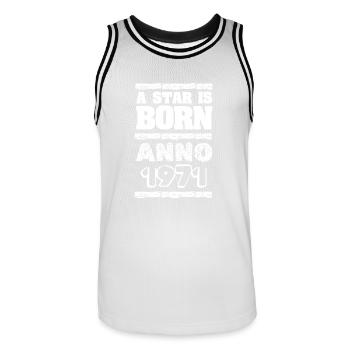 Born in 1971 - Men's Basketball Jersey - white/black - Front - AI Model Male 185 dark (185cm)