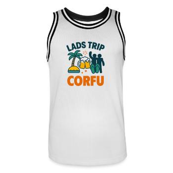 Lads Trip Corfu Holiday Shirt - Men's Basketball Jersey - white/black - Front - AI Model Male 185 dark (185cm)