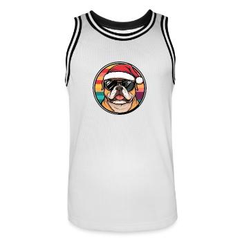 Bouledogue chien Noël cool - Maillot de basket Homme - blanc/noir - Devant - AI Model Male 185 dark (185cm)