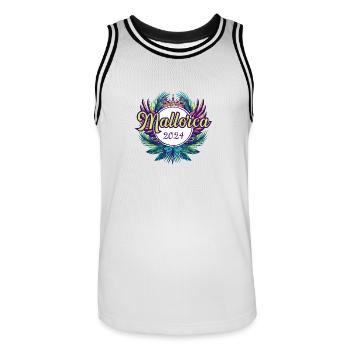 Mallorca 2024 Bunt - Männer Basketball-Trikot - Weiß/Schwarz - Vorne - AI Model Male 185 dark (185cm)