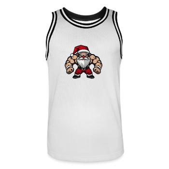Père Noël Muscles Musculation - Maillot de basket Homme - blanc/noir - Devant - AI Model Male 185 dark (185cm)
