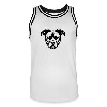 Staffordshire Bull Terrier Dog Head - Men's Basketball Jersey - white/black - Front - AI Model Male 185 dark (185cm)