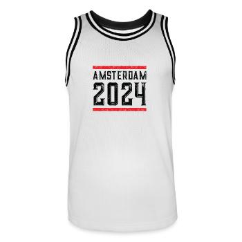 Amsterdam 2024 - Men's Basketball Jersey - white/black - Front - AI Model Male 185 dark (185cm)