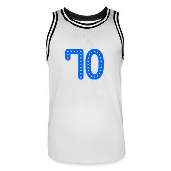 70 JAHRE. 70-jähriges JUBILÄUM. JUBILÄUM 70 JAHRE. 70 - Männer Basketball-Trikot - Weiß/Schwarz - Vorne - AI Model Male 185 dark (185cm)