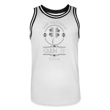 Cabin #19 in Camp Half Blood, Child of Tyche - Men's Basketball Jersey - white/black - Front - AI Model Male 185 dark (185cm)