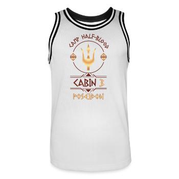 Cabin #3 in Camp Half Blood, Child of Poseidon - Men's Basketball Jersey - white/black - Front - AI Model Male 185 dark (185cm)