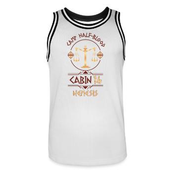 Cabin #16 in Camp Half Blood, Child of Nemesis - Men's Basketball Jersey - white/black - Front - AI Model Male 185 dark (185cm)