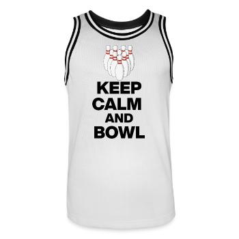 KEEP CALM AND BOWL, STRIKE MEISTER! PIN SNIPER - Männer Basketball-Trikot - Weiß/Schwarz - Vorne - AI Model Male 185 dark (185cm)