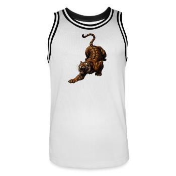 Tiger im Sprung Wilddynamik - Männer Basketball-Trikot - Weiß/Schwarz - Vorne - AI Model Male 185 dark (185cm)