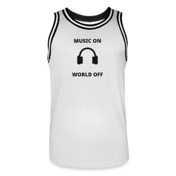 Musique allumée - Monde éteint - La musique, c’est la vie - Maillot de basket Homme - blanc/noir - Devant - AI Model Male 185 dark (185cm)
