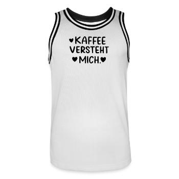 Kaffee Versteht Mich Morgenmuffel Koffeinjunkie - Männer Basketball-Trikot - Weiß/Schwarz - Vorne - AI Model Male 185 dark (185cm)