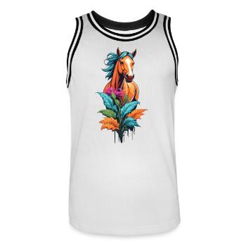 Pferdekopf mit Blumen - Männer Basketball-Trikot - Weiß/Schwarz - Vorne - AI Model Male 185 dark (185cm)