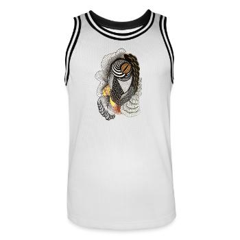 Geometric line drawing with scale pattern - Men's Basketball Jersey - white/black - Front - AI Model Male 185 dark (185cm)