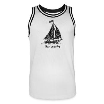Sailboat Rendsburg – Hand-drawn sketch - Men's Basketball Jersey - white/black - Front - AI Model Male 185 dark (185cm)