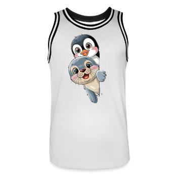 Dessin animé mignon du Pingouin et du Phoque pour enfants - Maillot de basket Homme - blanc/noir - Devant - AI Model Male 185 dark (185cm)