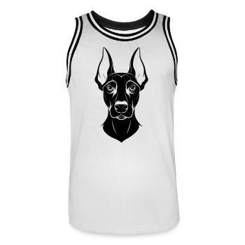 Doberman Pinscher Hundekopf - Männer Basketball-Trikot - Weiß/Schwarz - Vorne - AI Model Male 185 dark (185cm)