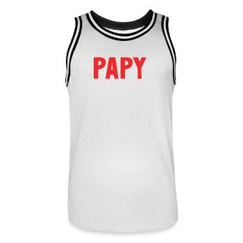 PAPY. FÊTE DES PÈRES. BONNE FÊTE PAPY. JE T'AIME. - Maillot de basket Homme - blanc/noir - Devant - AI Model Male 185 dark (185cm)