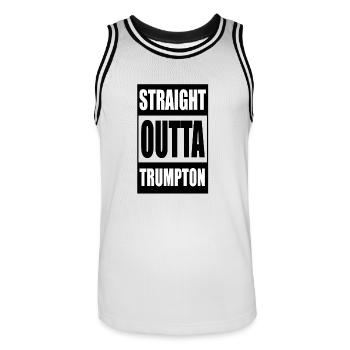Straight Outta Trumpton - Men's Basketball Jersey - white/black - Front - AI Model Male 185 dark (185cm)