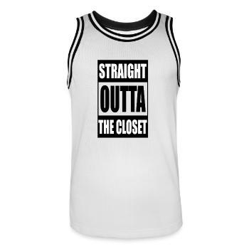 Outta The Closet - Men's Basketball Jersey - white/black - Front - AI Model Male 185 dark (185cm)