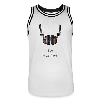 Music Love - DJ - Faire de la musique - Écouteurs - Maillot de basket Homme - blanc/noir - Devant - AI Model Male 185 dark (185cm)