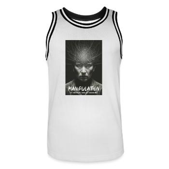 Manipulation Is The Dark Side Of Charism - Men's Basketball Jersey - white/black - Front - AI Model Male 185 dark (185cm)