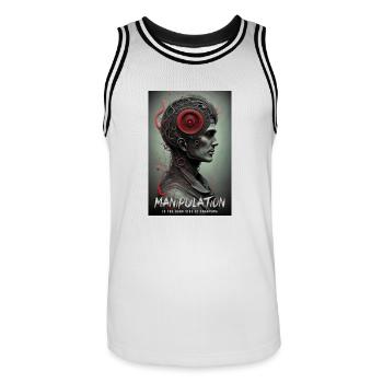 La manipulation est le côté obscur du charisme - Maillot de basket Homme - blanc/noir - Devant - AI Model Male 185 dark (185cm)
