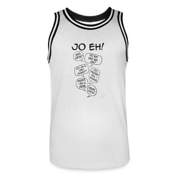 Mimikama "Ja eh" + "Oida" - Männer Basketball-Trikot - Weiß/Schwarz - Vorne - AI Model Male 185 dark (185cm)