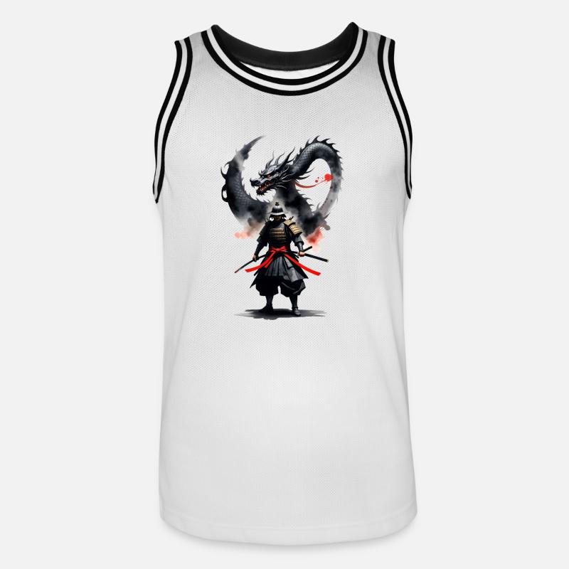 Samurai Krieger Schwarzer Drache - Männer Basketball-Trikot - Weiß/Schwarz