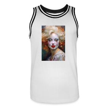 Portrait von einem bunten Clown 3 - Männer Basketball-Trikot - Weiß/Schwarz - Vorne - AI Model Male 185 dark (185cm)