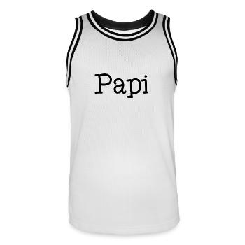 PAPOU. PAPA. FÊTE DES PÈRES. BONNE FÊTE PAPA. PAPI - Maillot de basket Homme - blanc/noir - Devant - AI Model Male 185 dark (185cm)