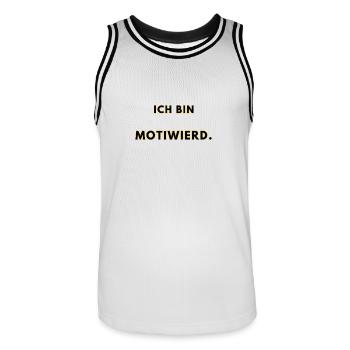 Ich bin motiweird. - Männer Basketball-Trikot - Weiß/Schwarz - Vorne - AI Model Male 185 dark (185cm)