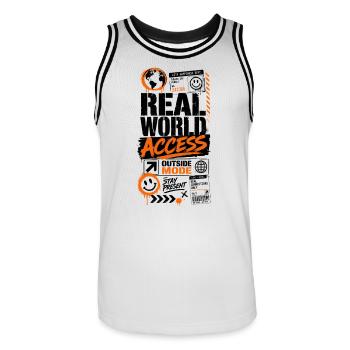 Real World Access Grafik - Männer Basketball-Trikot - Weiß/Schwarz - Vorne - AI Model Male 185 dark (185cm)
