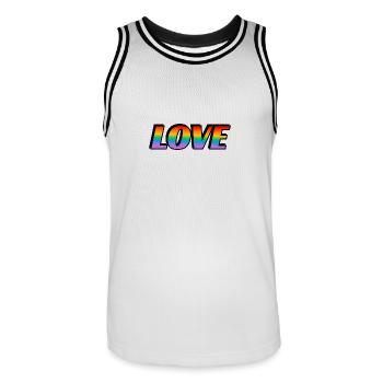 Regenbogen-Text LOVE LGBT Pride Month - Männer Basketball-Trikot - Weiß/Schwarz - Vorne - AI Model Male 185 dark (185cm)