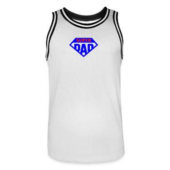 Super Dad Bright Blue Badge - Men's Basketball Jersey - white/black - Front - AI Model Male 185 dark (185cm)