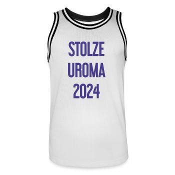 Stolze Uroma 2024 - Männer Basketball-Trikot - Weiß/Schwarz - Vorne - AI Model Male 185 dark (185cm)