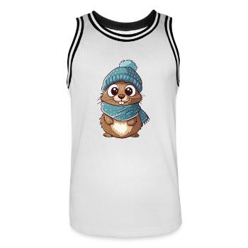 Cute gopher with scarf and bobble hat. - Men's Basketball Jersey - white/black - Front - AI Model Male 185 dark (185cm)