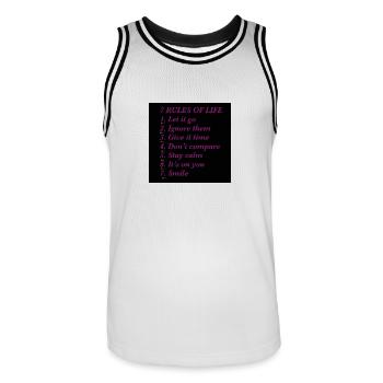 Règles de vie 2 - Maillot de basket Homme - blanc/noir - Devant - AI Model Male 185 dark (185cm)