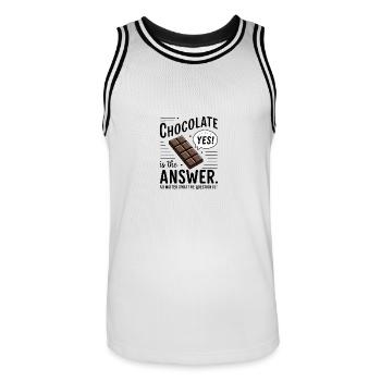 Schokolade ist die Antwort. Egal was die Frage ist - Männer Basketball-Trikot - Weiß/Schwarz - Vorne - AI Model Male 185 dark (185cm)