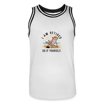 Ich bin im Ruhestand. Mach es selbst! - Männer Basketball-Trikot - Weiß/Schwarz - Vorne - AI Model Male 185 dark (185cm)