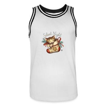 Douce nuit – Chaton en bas de Noël - Maillot de basket Homme - blanc/noir - Devant - AI Model Male 185 dark (185cm)