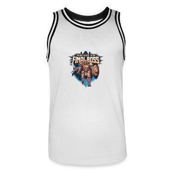 I'm the FinalBoss – Powerful Character - Men's Basketball Jersey - white/black - Front - AI Model Male 185 dark (185cm)