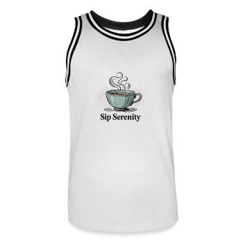 Sip Serenity – Sanfter Morgenzauber - Männer Basketball-Trikot - Weiß/Schwarz - Vorne - AI Model Male 185 dark (185cm)